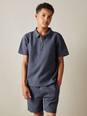 Azul acero - Polo texturizado con media cremallera Creed de Reiss - Imagen 3 de 4
