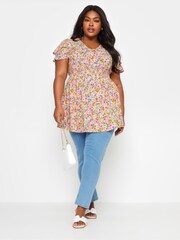 Yours Curve White Ditsy Print Flutter Sleeve Peplum Top - Image 2 of 5