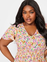 Yours Curve White Ditsy Print Flutter Sleeve Peplum Top - Image 4 of 5