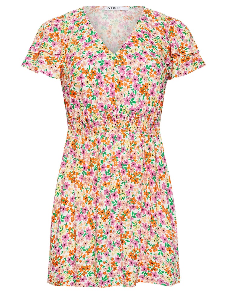 Yours Curve White Ditsy Print Flutter Sleeve Peplum Top - Image 5 of 5