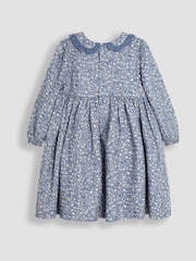JoJo Maman Bébé Denim Ditsy Floral Broderie Collar Smocked Dress - Image 2 of 3