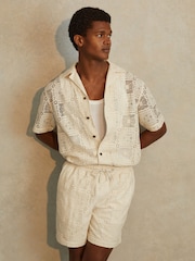 Reiss Ecru Pallas Crochet Cuban-Collar Shirt - Image 1 of 6