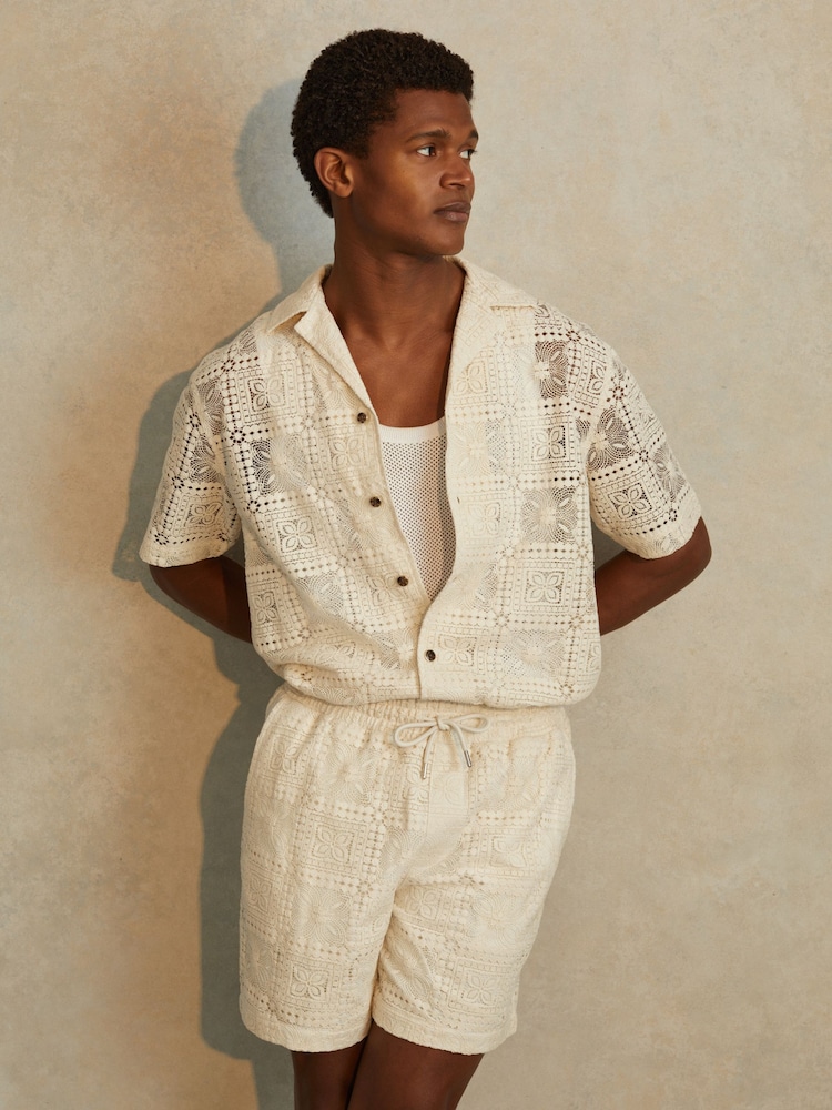 Reiss Ecru Pallas Crochet Cuban-Collar Shirt - Image 1 of 6