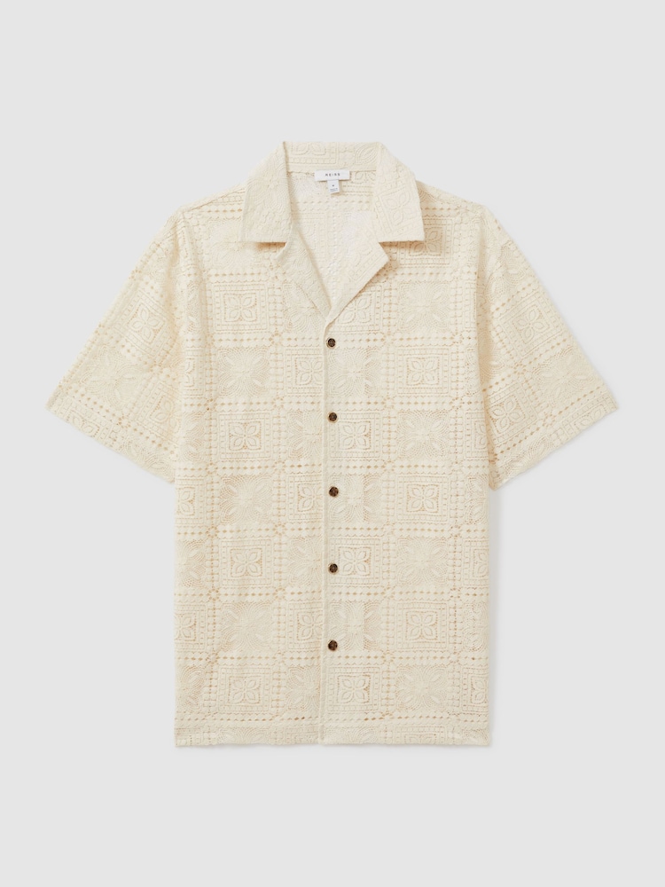 Reiss Ecru Pallas Crochet Cuban-Collar Shirt - Image 2 of 6