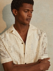 Reiss Ecru Pallas Crochet Cuban-Collar Shirt - Image 4 of 6