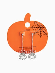 Silver Tone Halloween Spider Drop Earrings Made With Recycled Metals - Image 6 of 6