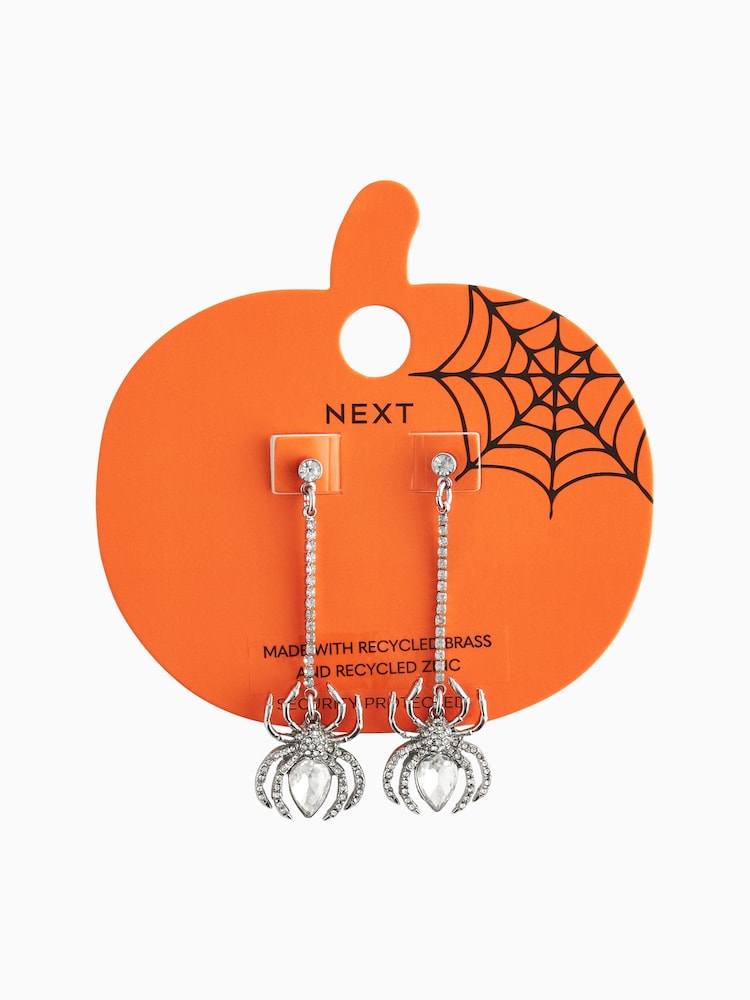 Silver Tone Halloween Spider Drop Earrings Made With Recycled Metals - Image 6 of 6