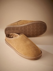 Tan Brown Faux Fur Lined Signature Suede Mule Slippers - Image 3 of 4
