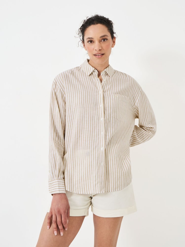 Crew Clothing Brown Linen Blend Shirt - Image 1 of 5