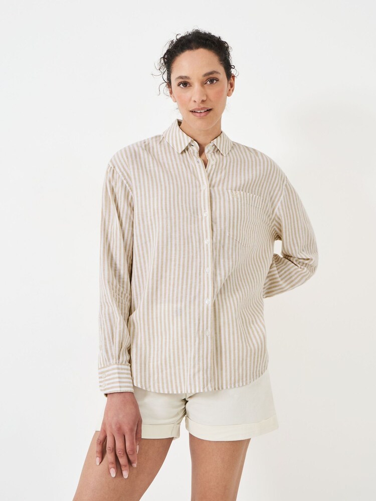 Crew Clothing Brown Linen Blend Shirt - Image 1 of 5 Crew Clothing Brown Linen Blend Shirt - Image 1 of 5