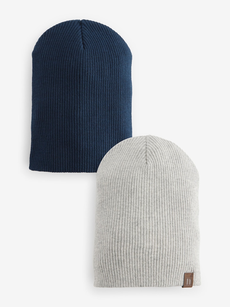 Grau/Marineblau - Beanie-Mützen aus 100 % Baumwolle im 2er-Pack (3M.–10J.) - Bild 1 von 5