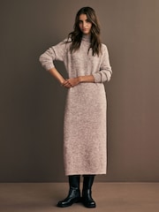 Neutral High Neck Long Sleeve Maxi Knitted Jumper Dress - Image 2 of 7