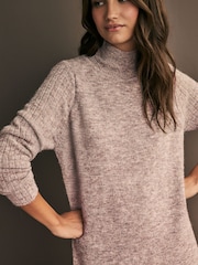 Neutral High Neck Long Sleeve Maxi Knitted Jumper Dress - Image 4 of 7