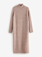 Neutral High Neck Long Sleeve Maxi Knitted Jumper Dress - Image 5 of 7