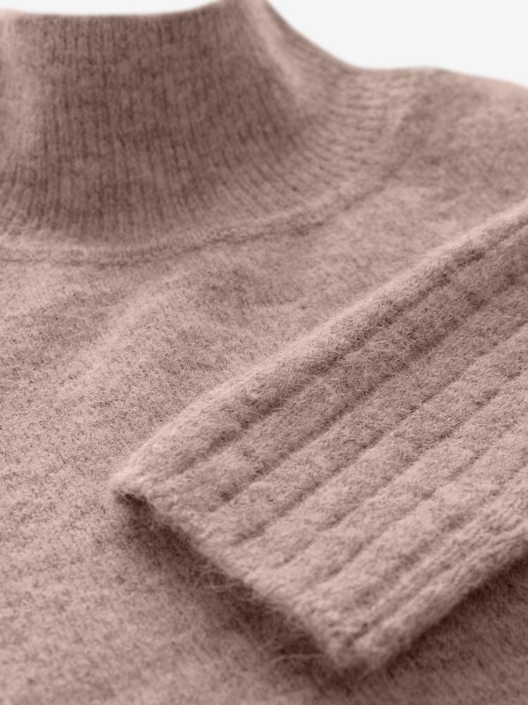 Neutral High Neck Long Sleeve Maxi Knitted Jumper Dress - Image 7 of 7