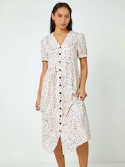 Dusk Yellow Ditsy Spot Print Button Down Dress - Image 1 of 5