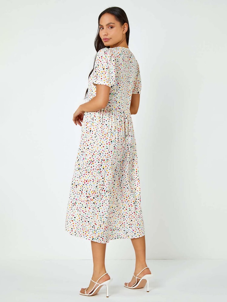 Dusk Yellow Ditsy Spot Print Button Down Dress - Image 2 of 5