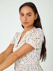 Dusk Yellow Ditsy Spot Print Button Down Dress - Image 4 of 5