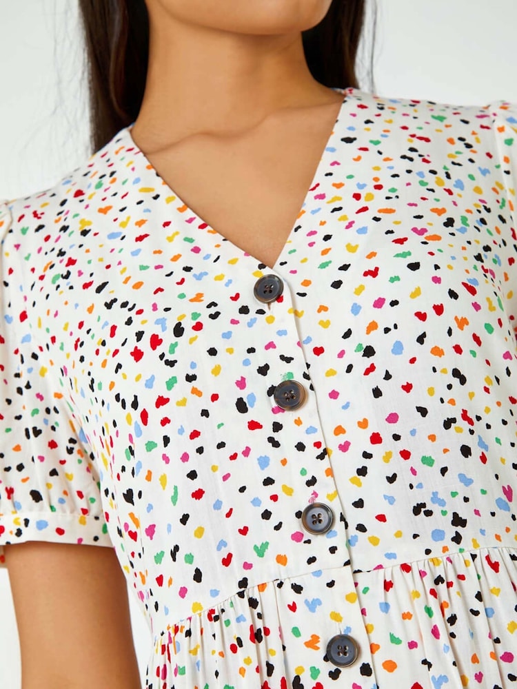 Dusk Yellow Ditsy Spot Print Button Down Dress - Image 5 of 5