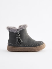 Charcoal Grey Faux Fur Lined Tassel Ankle Boots - Image 2 of 5