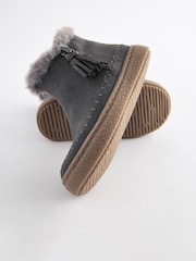 Charcoal Grey Faux Fur Lined Tassel Ankle Boots - Image 3 of 5