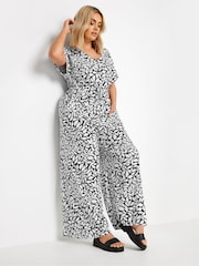 Yours Curve Leaf Drawcord 100% Cotton Jumpsuit - Imagen 1 de 5