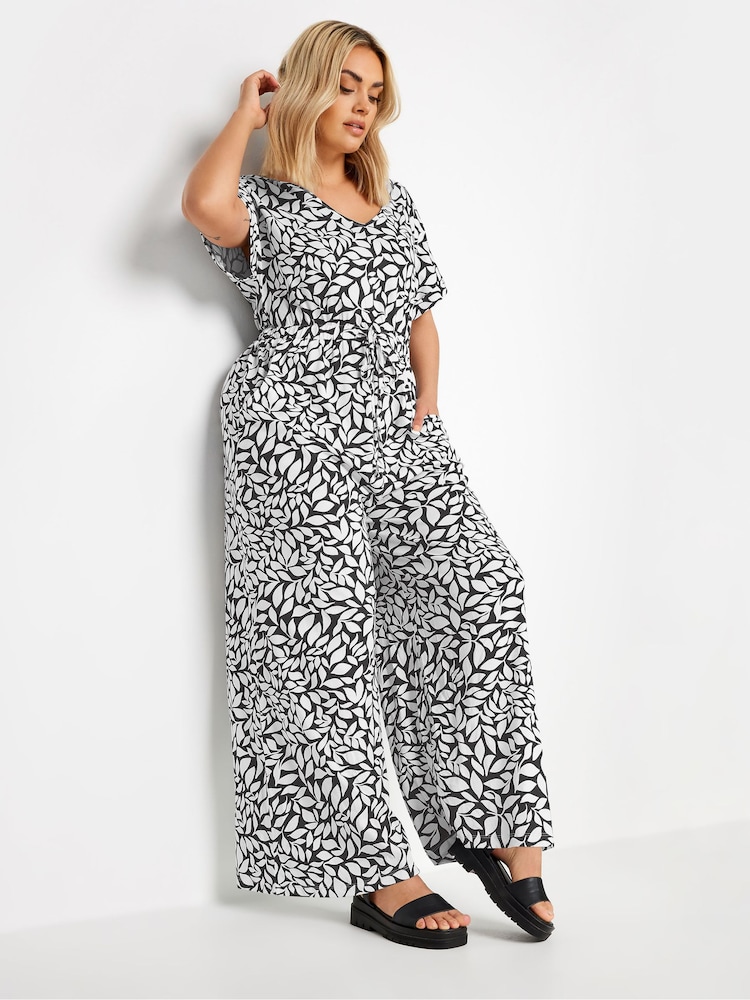 Yours Curve Leaf Drawcord 100% Cotton Jumpsuit - Imagen 1 de 5
