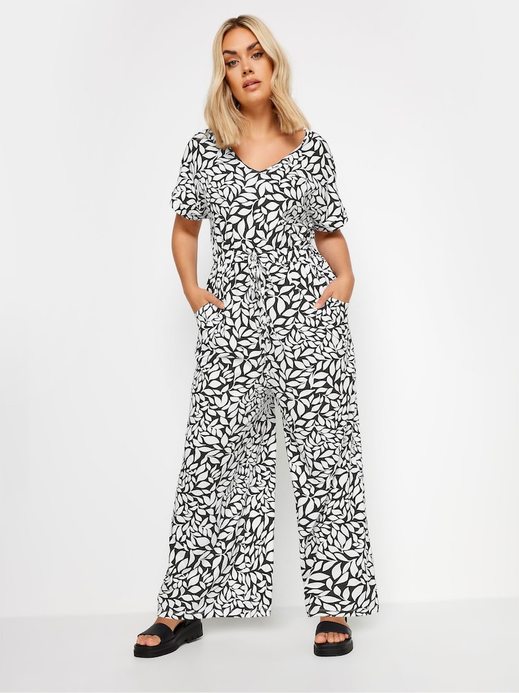Yours Curve Leaf Drawcord 100% Cotton Jumpsuit - Imagen 2 de 5