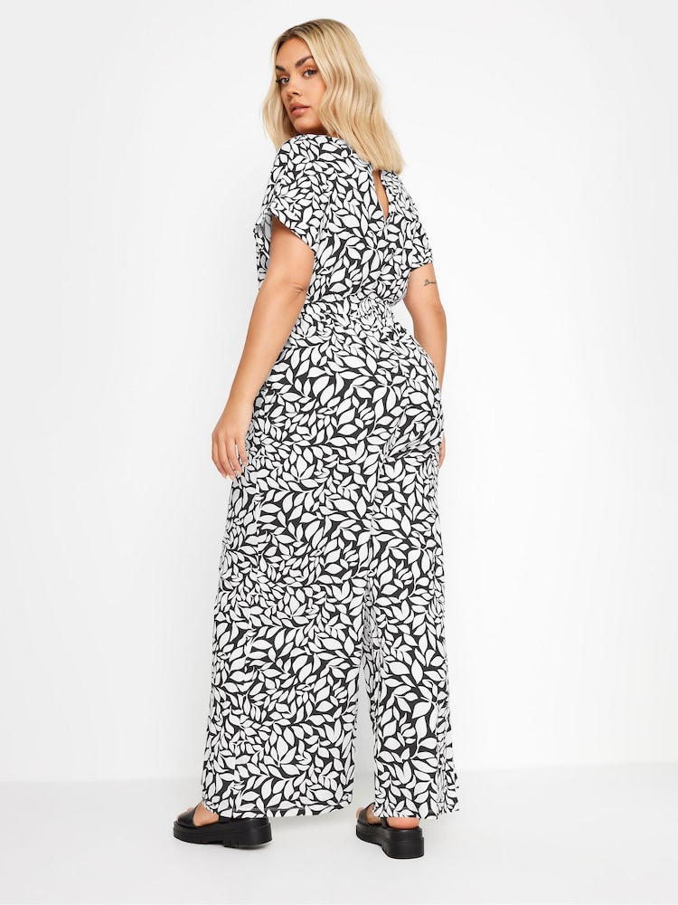 Yours Curve Cream Leaf Drawcord 100% Cotton Jumpsuit - Image 3 of 5