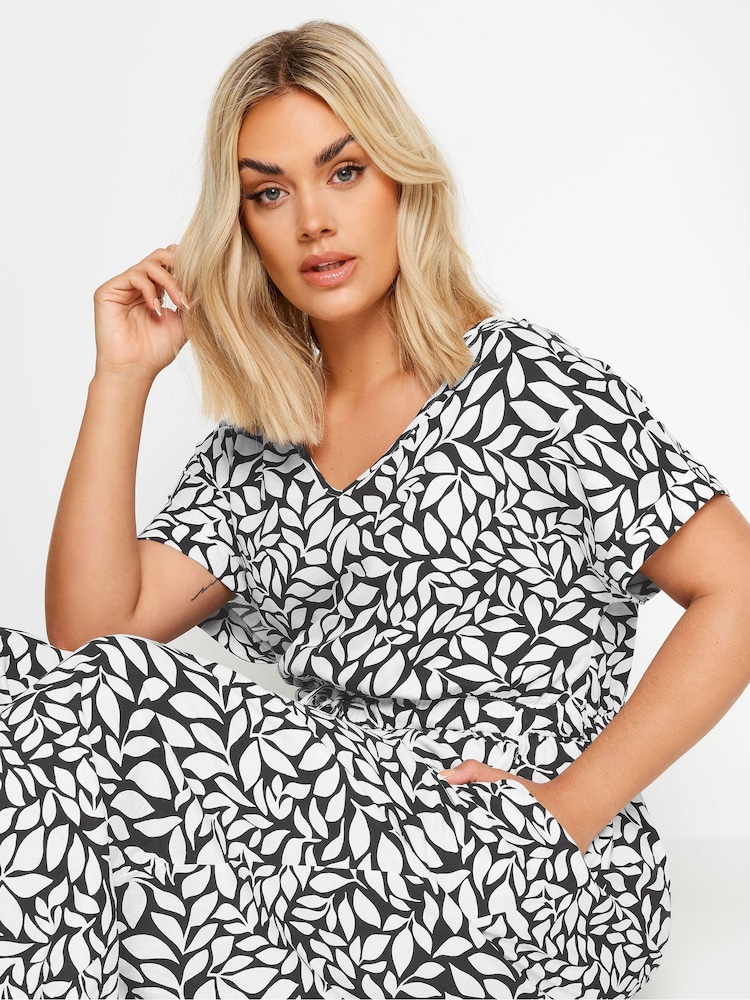Yours Curve Cream Leaf Drawcord 100% Cotton Jumpsuit - Image 4 of 5