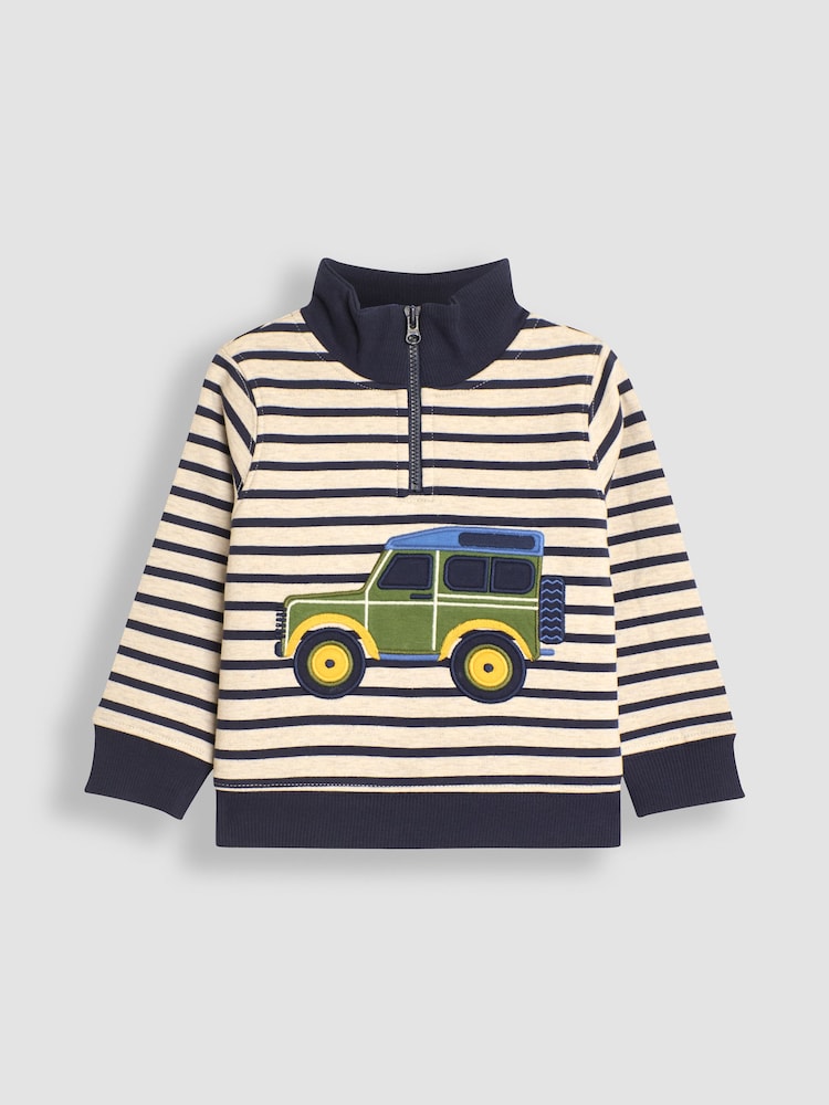 JoJo Maman Bébé Natural Jeep Applique Half Zip Sweatshirt - Image 1 of 3