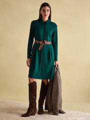 Joules Tallie Green Long Sleeve Jersey Ponte Dress - Image 3 of 6