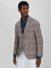 Oscar Jacobson Cotton Linen Single Breasted Check Blazer - Image 1 of 6