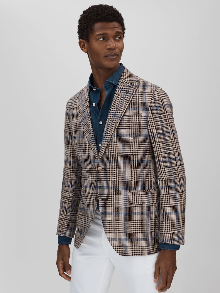Oscar Jacobson Cotton Linen Single Breasted Check Blazer - Image 1 of 6