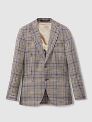 Oscar Jacobson Cotton Linen Single Breasted Check Blazer - Image 2 of 6