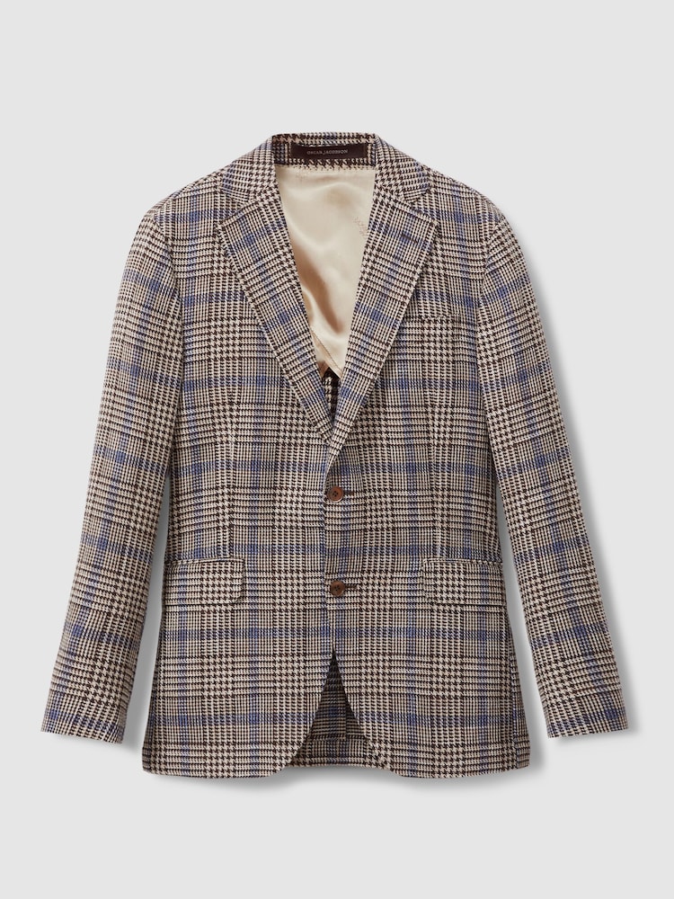 Oscar Jacobson Cotton Linen Single Breasted Check Blazer - Image 2 of 6