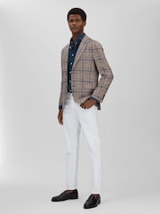 Oscar Jacobson Cotton Linen Single Breasted Check Blazer - Image 3 of 6
