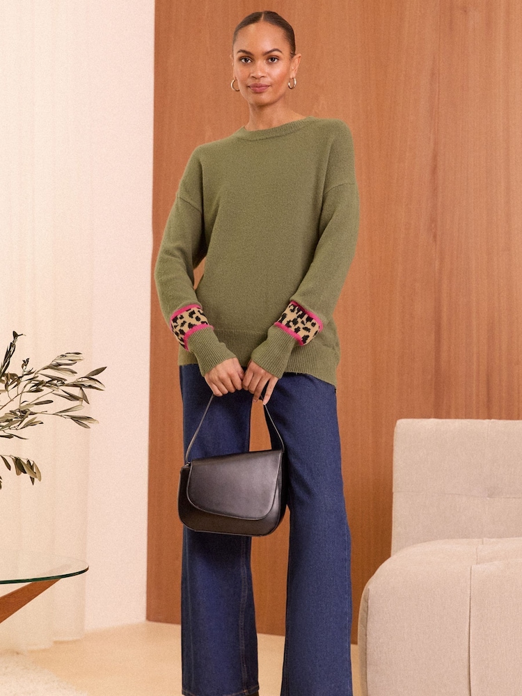 Love & Roses Khaki Green Petite Cosy Crew Neck Longline Jumper - Image 2 of 4 Love & Roses Khaki Green Petite Cosy Crew Neck Longline Jumper - Image 2 of 4