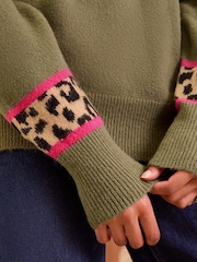 Love & Roses Khaki Green Petite Cosy Crew Neck Longline Jumper - Image 3 of 4