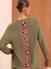 Love & Roses Khaki Green Petite Cosy Crew Neck Longline Jumper - Image 4 of 4