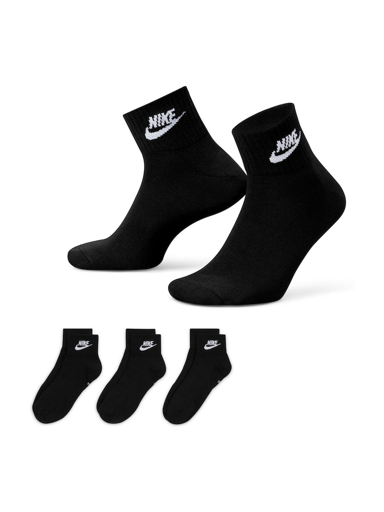 Nike Black Everyday Essential Ankle 100% Cotton Socks 3 Pack - Image 1 of 4