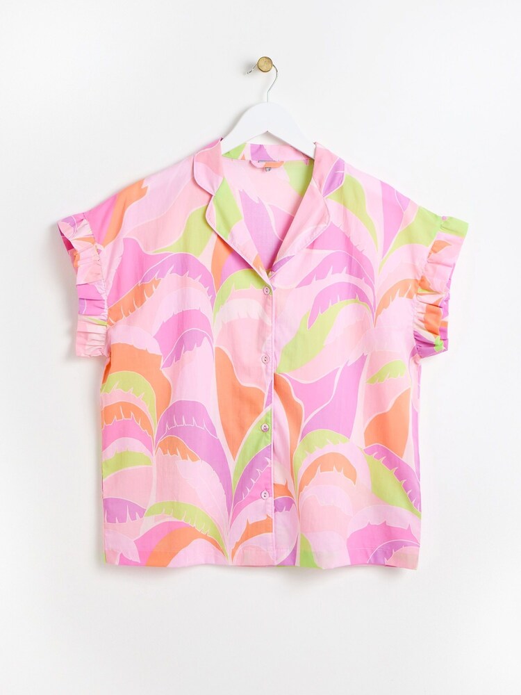 Oliver Bonas 100% Cotton Abstract Palm Top and Shorts Pyjama Set - Image 4 of 8
