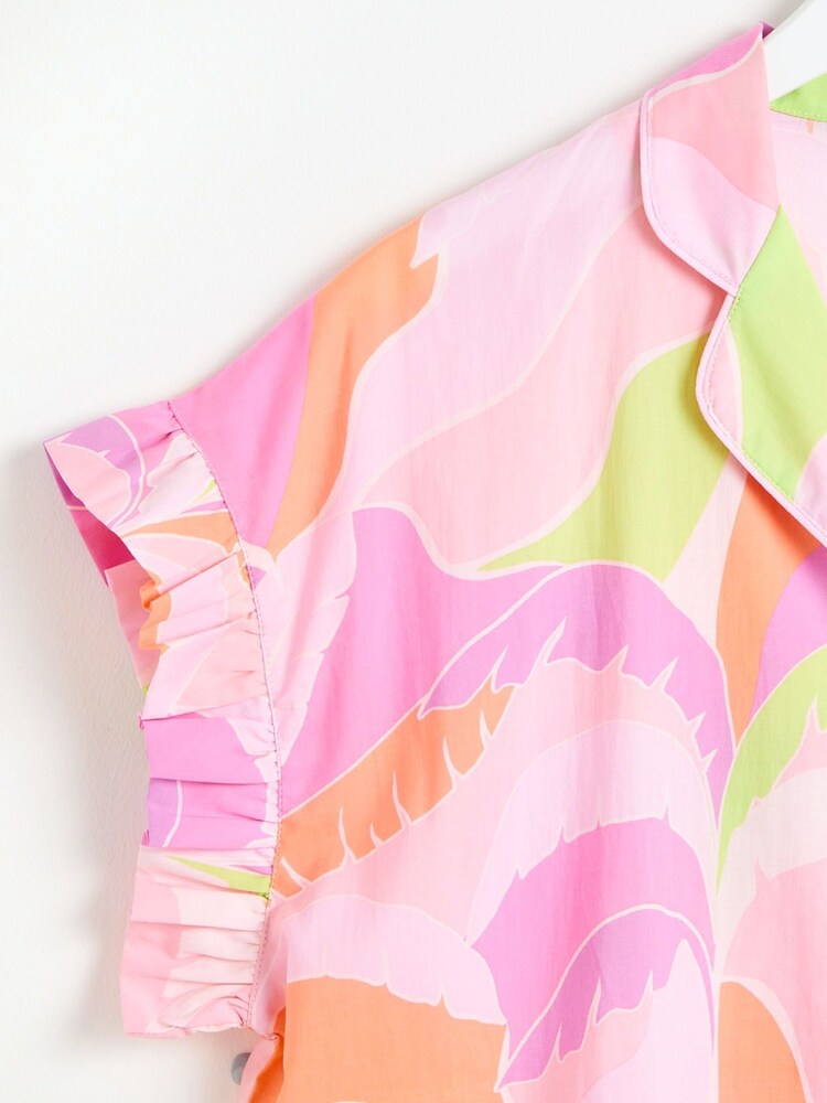 Oliver Bonas 100% Cotton Abstract Palm Top and Shorts Pyjama Set - Image 6 of 8