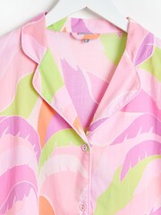 Oliver Bonas Pink 100% Cotton Abstract Palm Top and Shorts Pyjama Set - Image 7 of 8