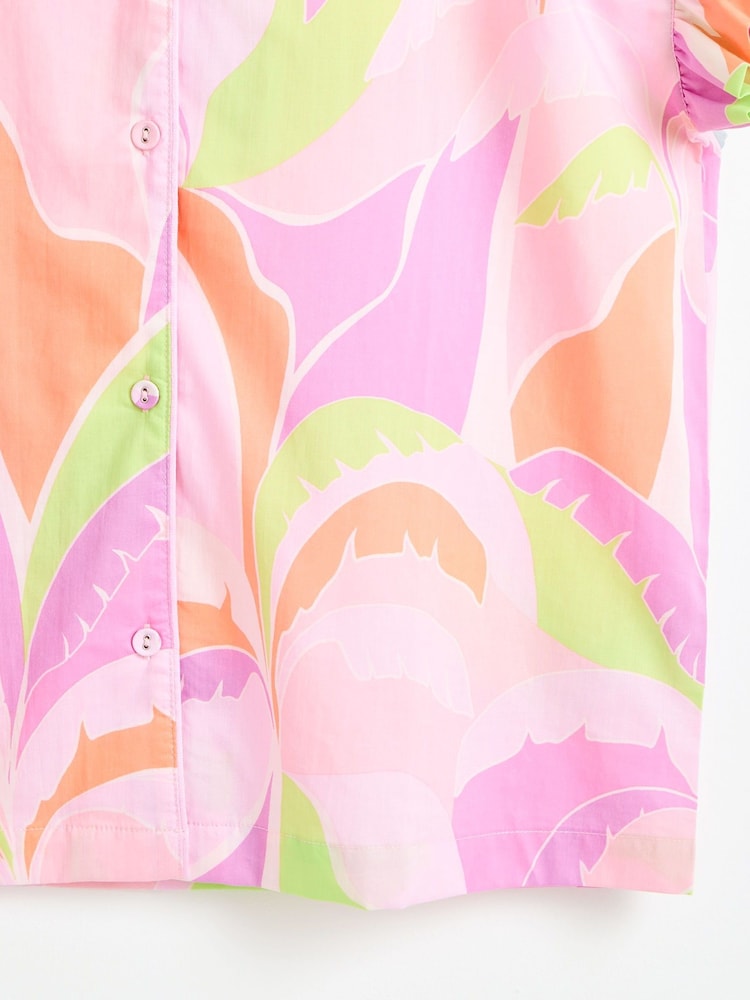 Oliver Bonas Pink 100% Cotton Abstract Palm Top and Shorts Pyjama Set - Image 8 of 8