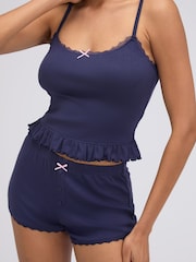 Boux Avenue Blue Frill Pointelle Short Pyjamas Set - Image 4 of 6