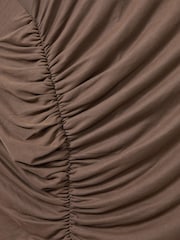 Reiss Chocolate Lenara Ruche Front Capped Sleeve Jersey Midi Dress - Image 6 of 6