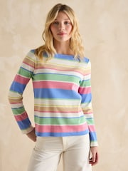 Joules Harbour Green and Pink Elevated Stripe Pastel Boat Neck Breton Top - Image 1 of 6