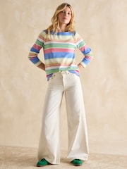 Joules Harbour Green and Pink Elevated Stripe Pastel Boat Neck Breton Top - Image 3 of 6