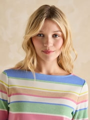 Joules Harbour Green and Pink Elevated Stripe Pastel Boat Neck Breton Top - Image 4 of 6